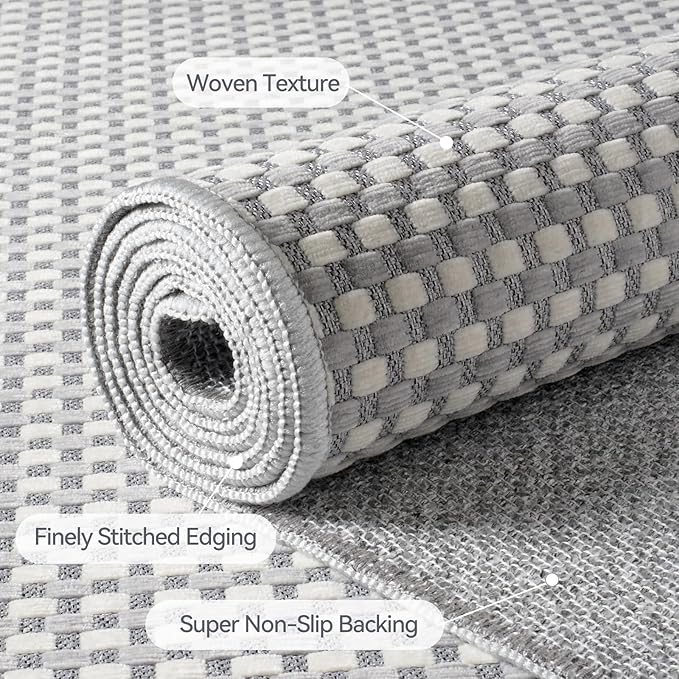 Hallway Runner Rug Extra Long Kitchen Runner Washable Gray 2x8 ft | Boho Woven - Image 5