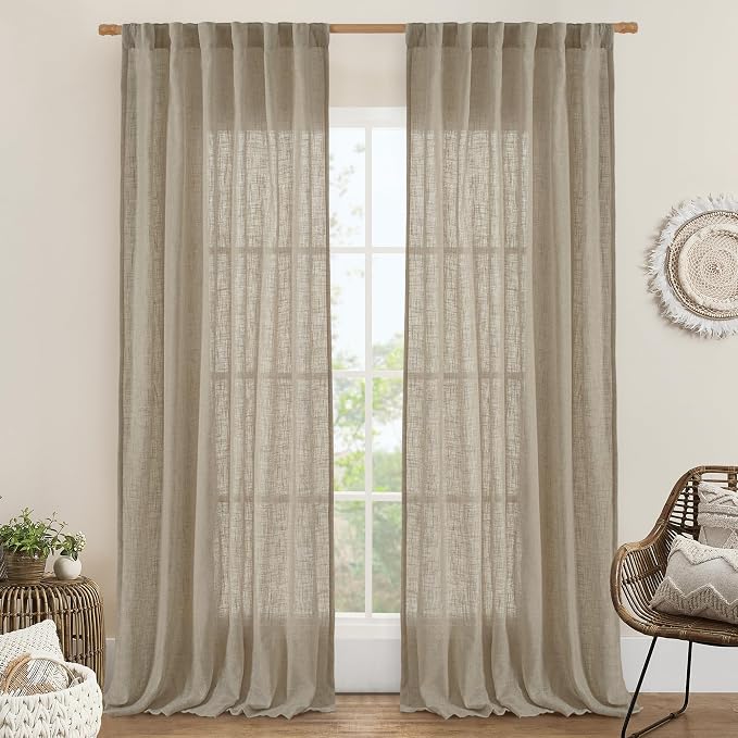 LAMIT Linen Semi Sheer Curtains 96 inches Long 2 Panels Set, Light Filtering by LAMIT