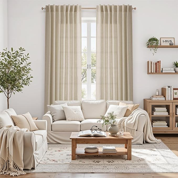 Eggshell Beige Linen Curtains 96 Inches Long - Image 6