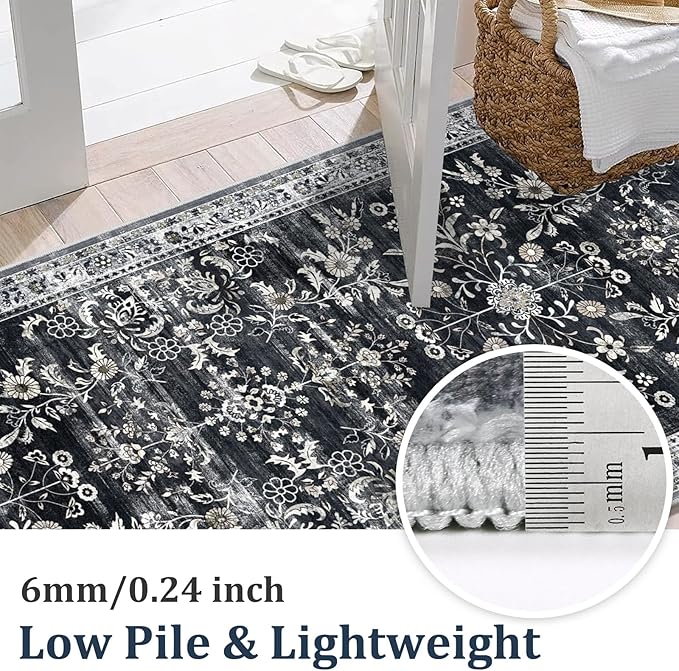Yamaziot 2x12 Washable Hallway Runner Rug Non Slip Floral Carpet, Stain - Image 3