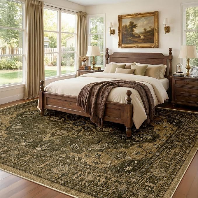 Area Rugs 9'x12' Washable Non-Slip, Floral Vintage Distress Print Pattern - Image 2