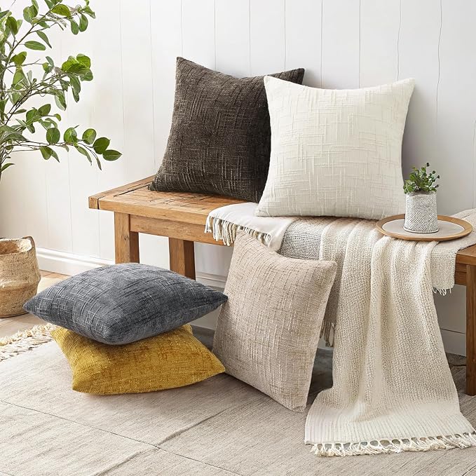 decorUhome Summer Mustard Yellow Chenille Euro Sham Throw Pillow Covers 24x24 - Image 6