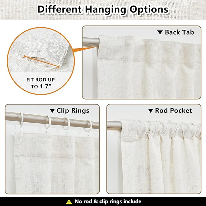 MYSKY HOME Linen Curtains for Sliding Glass Door, Back Tab Semi Sheer Curtain - Image 3