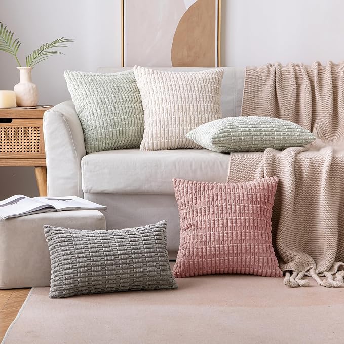 MIULEE Corduroy Decorative Throw Pillow Covers 18x18 Blush Pink Pack of 2 | - Image 3