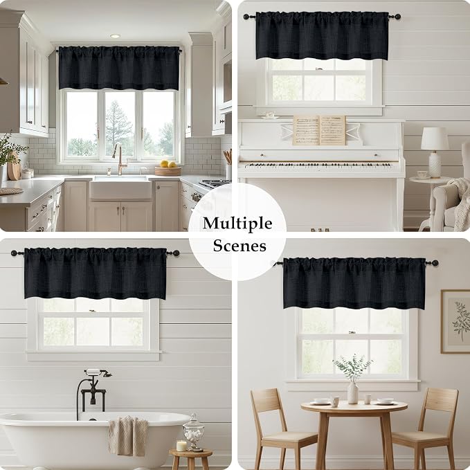 OWENIE Black Valances for Windows 1 Pcs 22 Inch Length, Light Filtering - Image 7