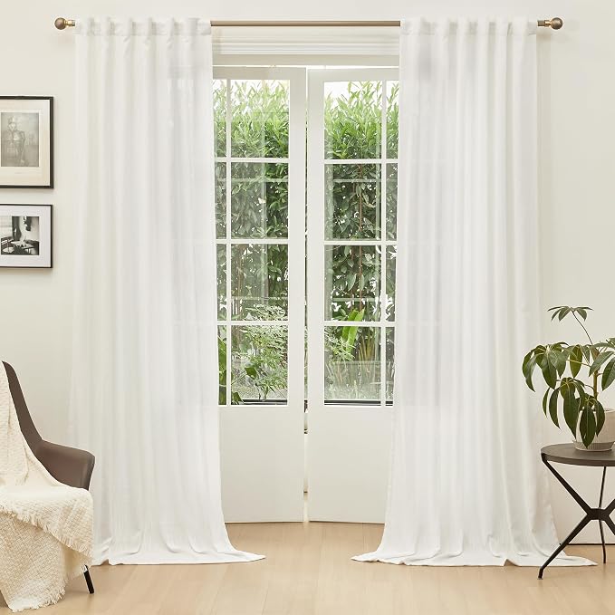 MYSKY HOME Natural Living Room Curtains Boho Semi Sheers Light Filtering Back - Image 2