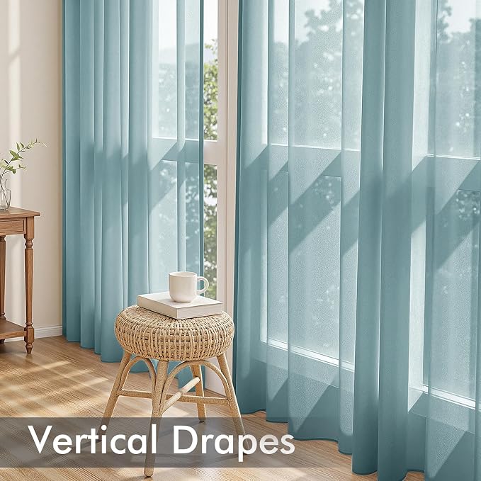 MIULEE Dusty Blue Sheer Curtains 108 Inches Long 4 Panels 42 x 108 Inches | - Image 5