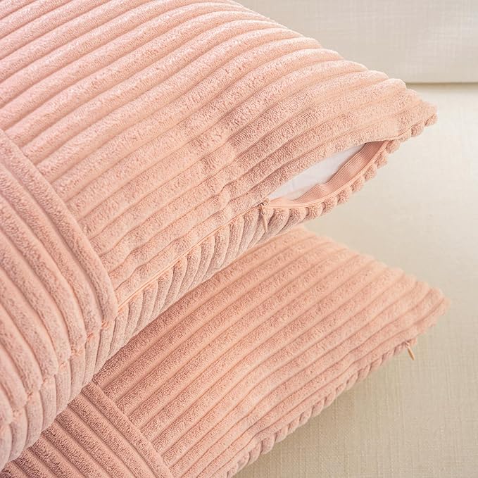 Fancy Homi 2 Packs Peach Decorative Throw Pillow Covers 20x20 Inch - Image 3