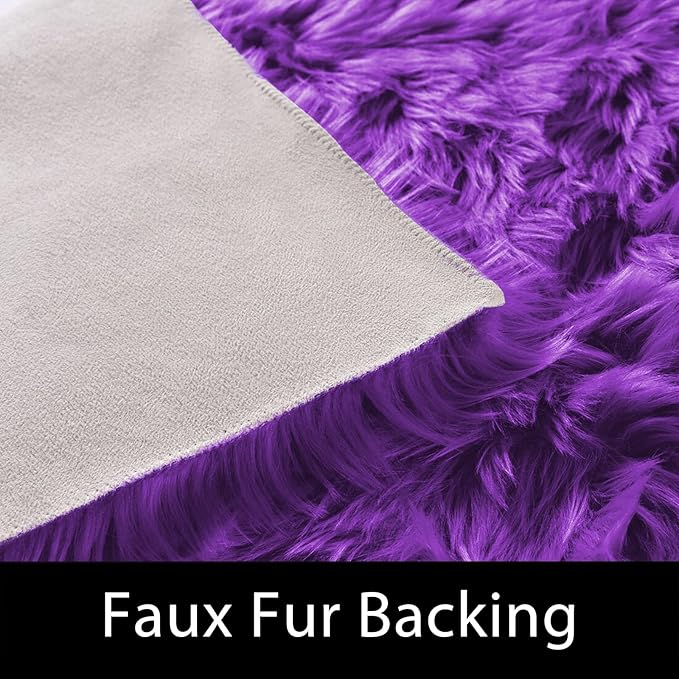 Latepis Small Furry 2x3 Purple Faux Fur Rug Fluffy Rugs Washable Shag - Image 3