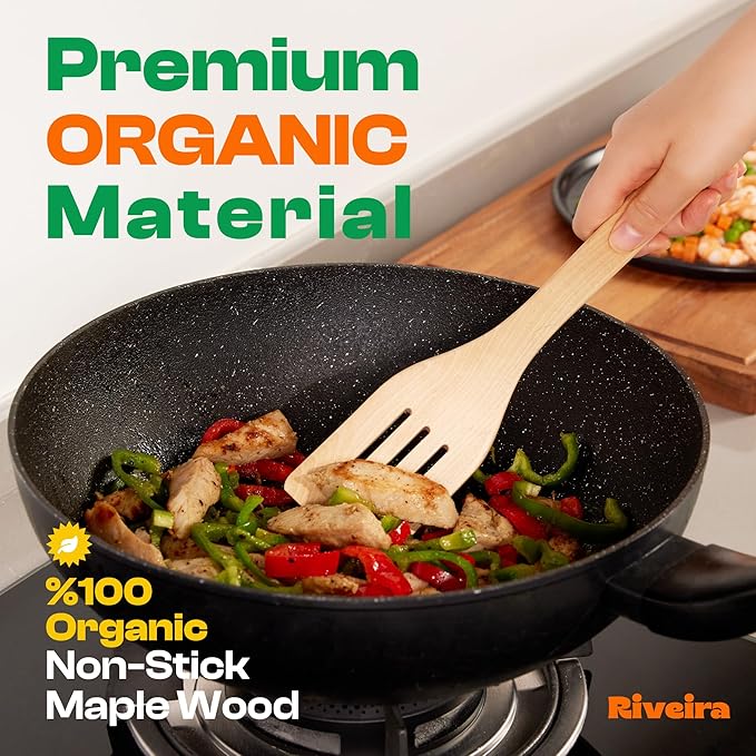 Riveira Maple Wooden Spoons for Cooking Set of 9 – Natural Maple Wooden Cooking Utensils, Wooden Spatula, Wooden Spoon - Premium Quality Wooden Utensil Set for Non-Toxic Cooking