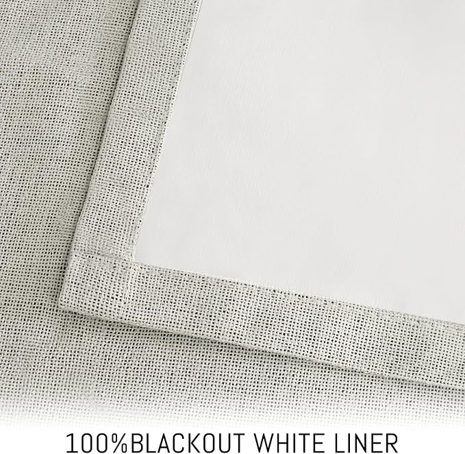 Yakamok Cream Linen Curtains 100% Blackout 84 Inches Long, Room Darkening - Image 3
