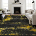 10x12 Area Rug Living Room: Modern Washable Soft Carpet Black Gold | by FXRHLP