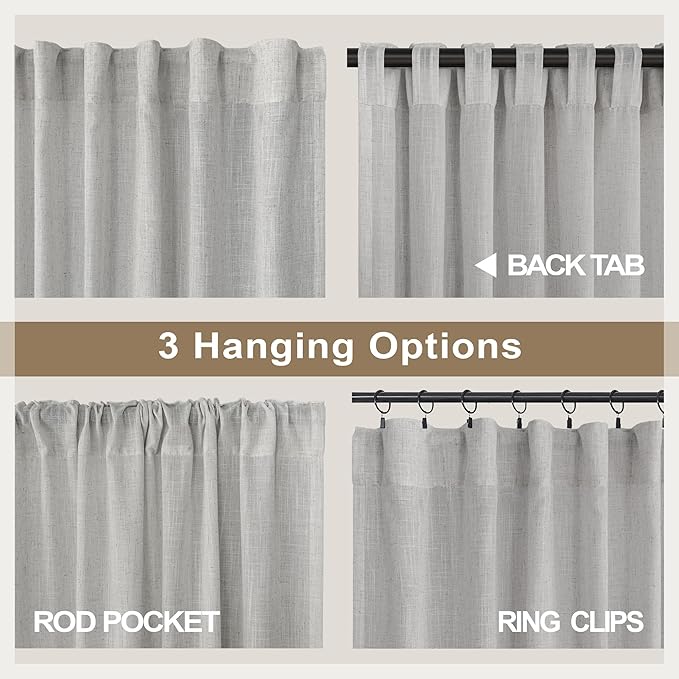 Gray Curtains 38 Inch Wide for Bedroom 2 Panel Set Back Tab Rod Pocket Semi - Image 5