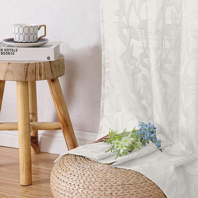 Lecloud Leia Ivory Sheer Curtains 54 Inch Length 2 Panels, Voile Light - Image 6