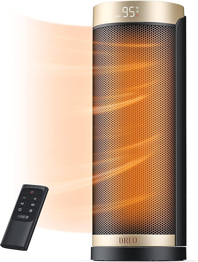Dreo Space Heater, 1500W Electric Heaters for Indoor Use with Thermostat, 70° Oscillation, 8 Safety Protections, 5 Modes, Remote, 12H Timer, Quiet Portable Heater for Office, Bedroom, Large Room