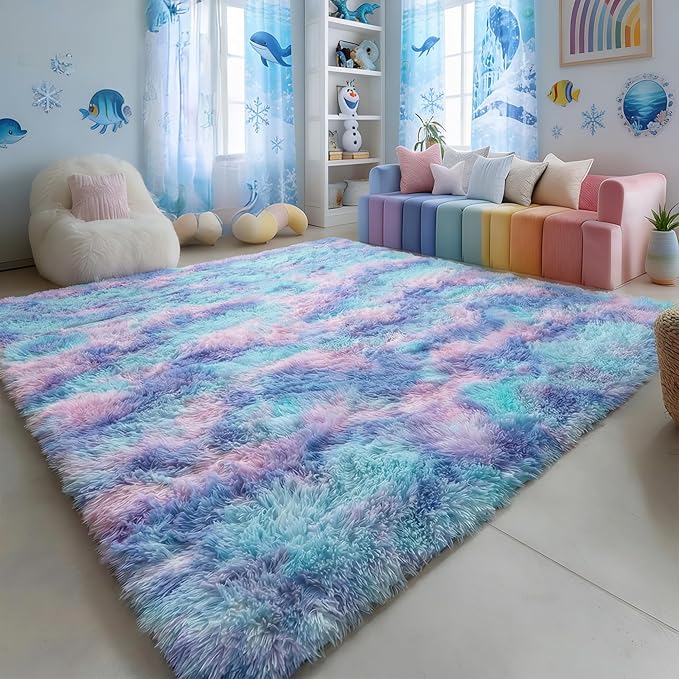 Amdrebio Purple Rainbow Mermaid Plush Area Rug 5x7 - Image 3