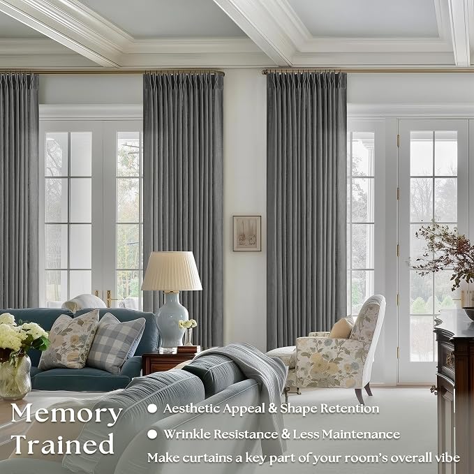 Dark Gray Linen Pinch Pleated Light Filter Curtains 96 Inches Long 2 Panels | - Image 2