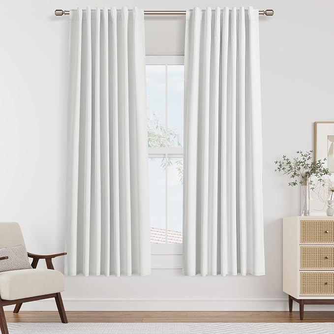 Off White 100% Blackout Linen Curtains 63 Inch Length 2 Panels Set by Guken