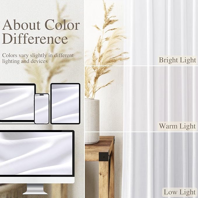 Snow White Linen Curtains 63 Inch Length - Image 3
