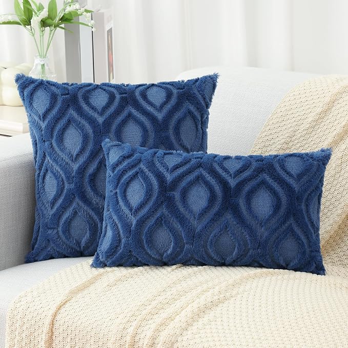decorUhome Throw Pillow Covers 18x18 Inch Set of 2, Soft Plush Faux Wool Dark - Image 6