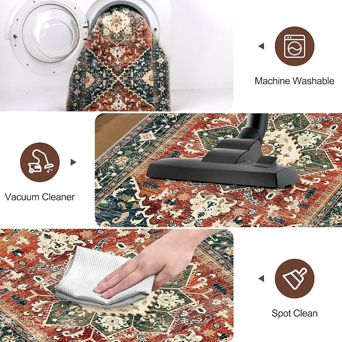 Yamaziot Washable Area Rug, 2x3 Small Boho Vintage Entryway Non-Slip Rug | - Image 5
