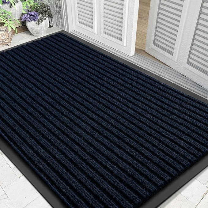 Yimobra Front Door Mat Outdoor Indoor Entrance, 100% Waterproof All-Season All Weather Doormat, Welcome Matt Outside Entry, Non Slip, Low Profile, Heavy Duty Patio Porch Floor Mats,47 x 32,Navy Blue