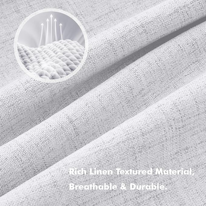 MIULEE 100% Blackout Linen Curtains 42 x 108 Inch Grayish White 2 Panel | - Image 3