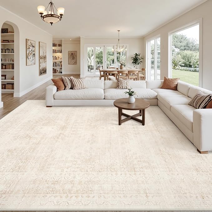 8x10 Area Rugs Living Room: Bedroom Neutral Washable Carpet Beige | Large - Image 8