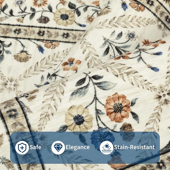 Runner Rug for Hallway Entryway 2.5x8 Farmhouse Floral Non-Slip Machine - Image 4