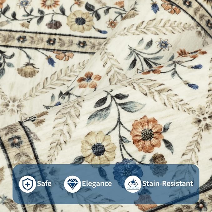 Floral Washable Entryway Rug Non-Slip 2x3 Front Door Mat Vintage Low-Pile Small - Image 6