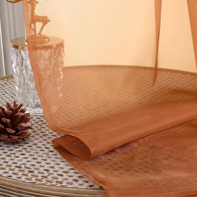 Orange Sheer Curtains 84 Inches Long 2 Panels Set, Light Filtering Sheer - Image 4