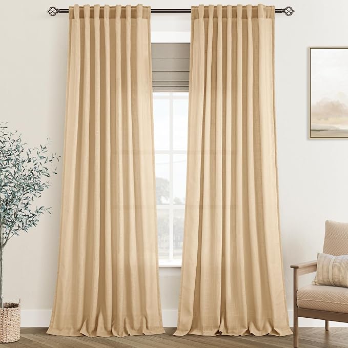 Tan Linen Curtains 102 inches Long by Jolilight
