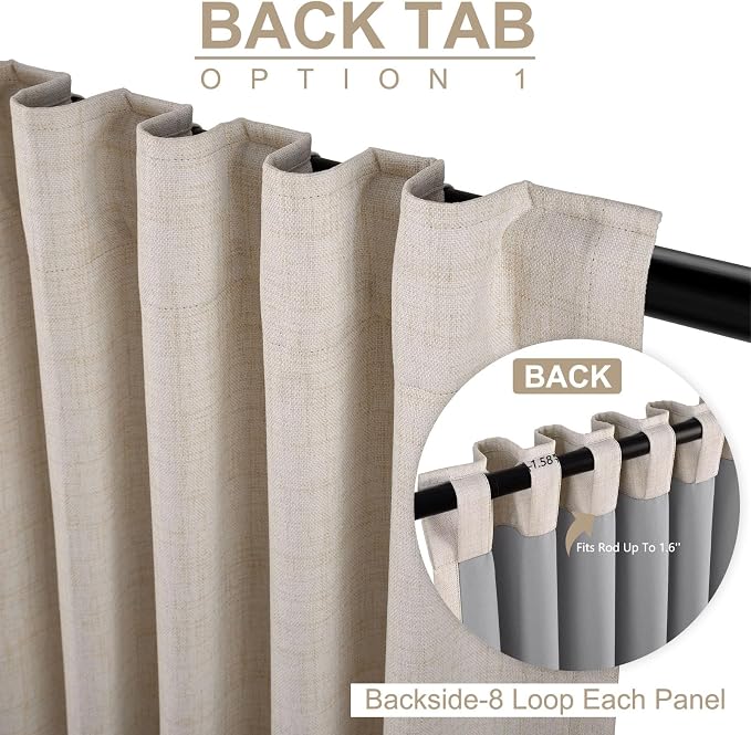 Linen Textured Total Blackout Sliding Door Curtains 108 Inches Long, Cream | - Image 3