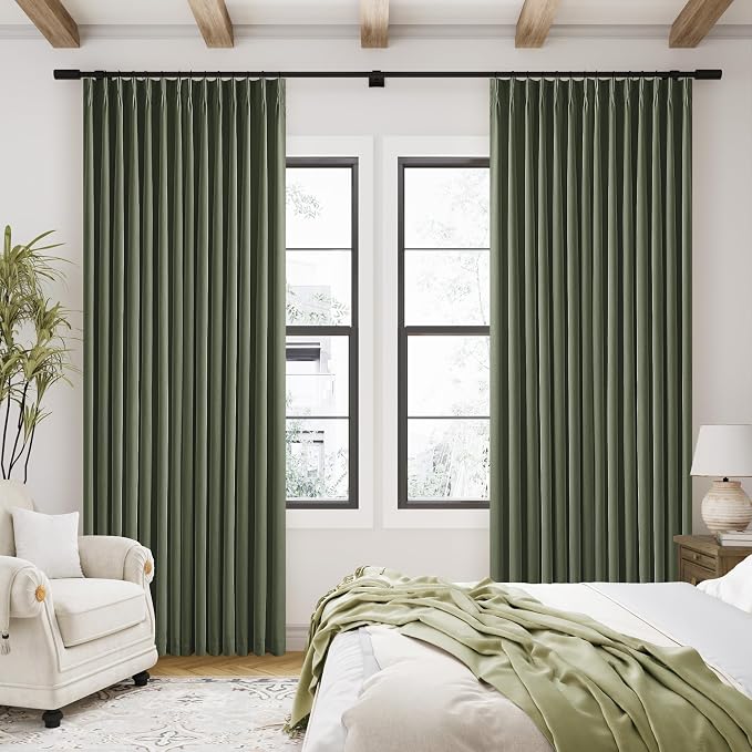 Olive Green Pinch Pleated Linen Blackout Curtains 90 Inch Long - Image 7