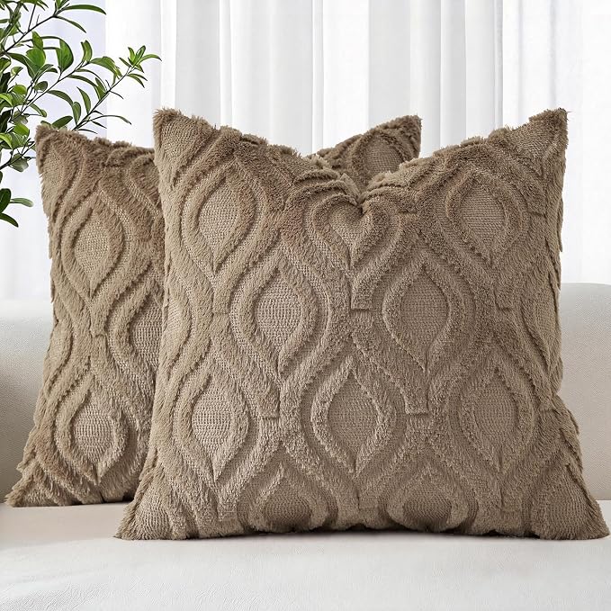 decorUhome Throw Pillow Covers 24x24 Inch Set of 2, Soft Plush Faux Wool Light by decorUhome