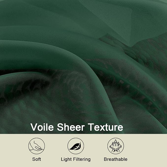 Sheer Hunter Green Curtains for Bedroom Living Room 54 Inch Length 2 Panels Set - Image 3
