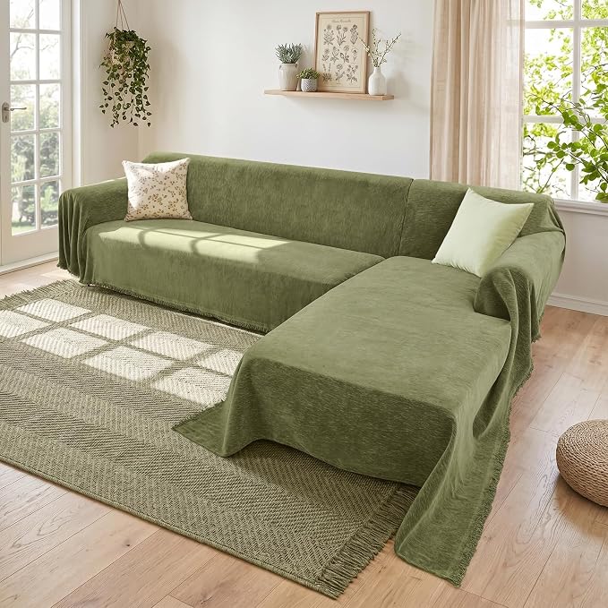 2 Pieces Sectional Couch Covers L Shaped Cover XXXL Green | Thick Washable by Unknown