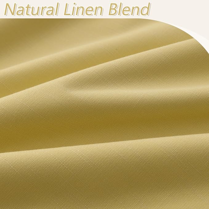 Yellow 100% Blackout Linen Curtains 108 Inch Length 2 Panels Set - Image 4