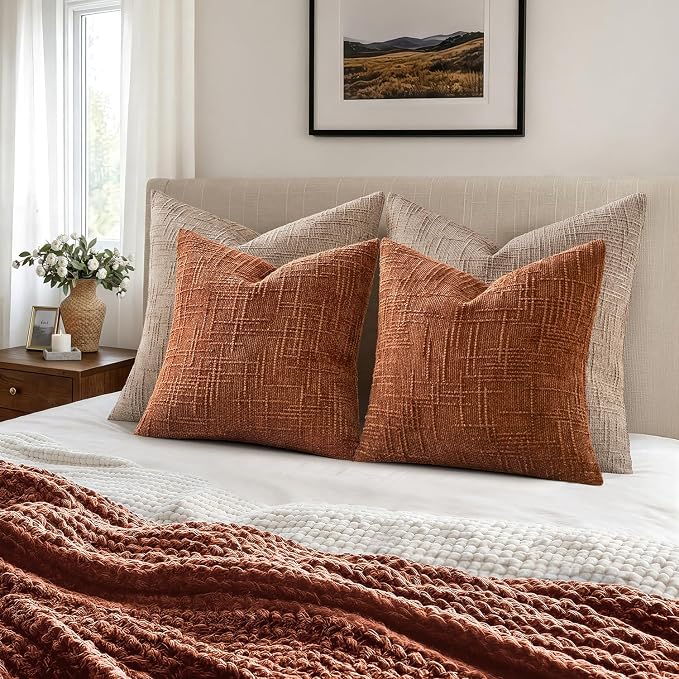 MIULEE Chenille Textured Fall Throw Pillow Covers Burnt Orange 16x16 | Set of 2 - Image 5