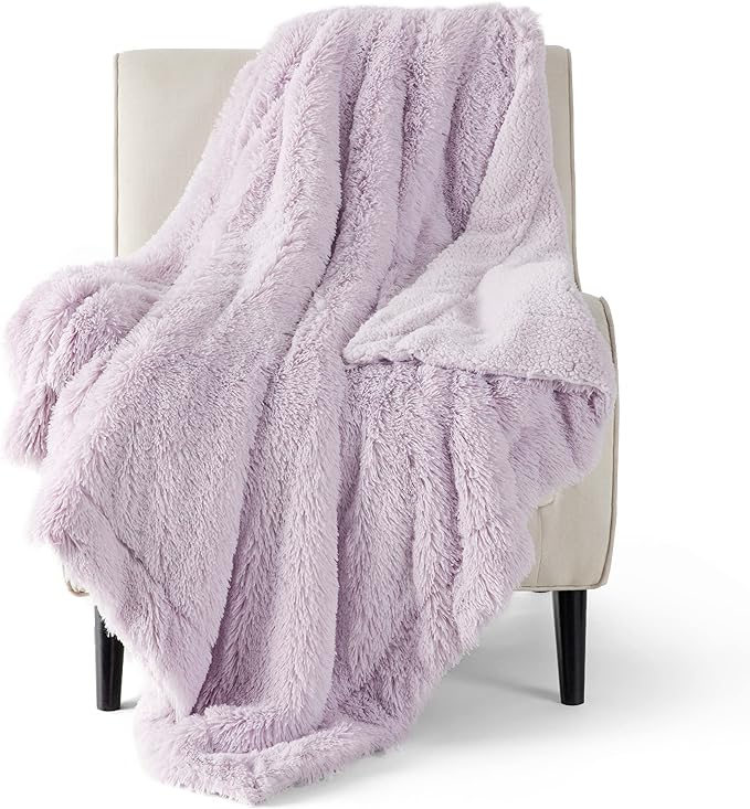 Bedsure GentleSoft Fuzzy Sherpa Faux Fur Twin Blanket Lavender Purple Cozy Gifts by BEDSURE
