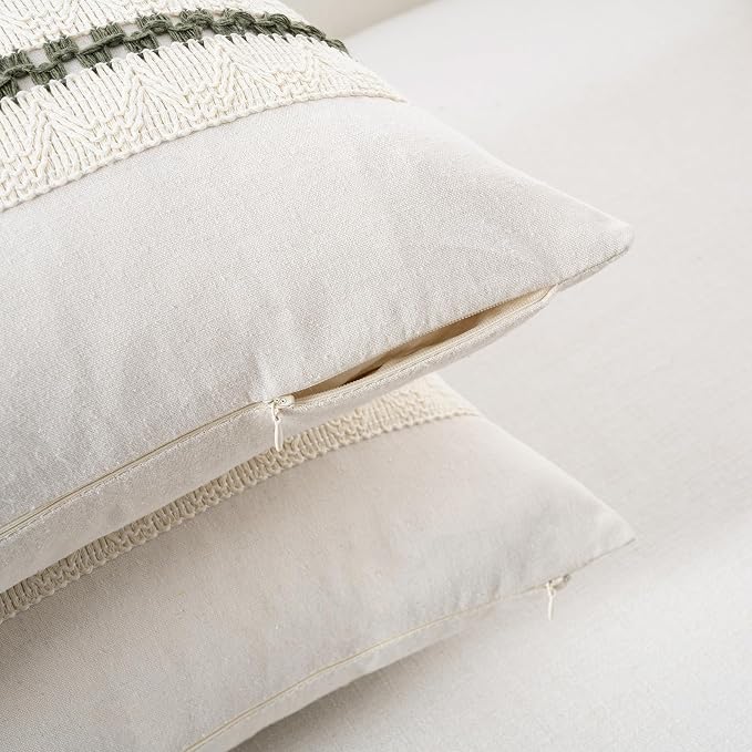 Fancy Homi Set of 1 Boho Olive Green Lumbar Decorative Throw Pillow Cover 12x20 - Image 3
