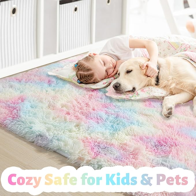 Amdrebio Rainbow Unicorn Large Fuzzy Rug 8x10 - Image 2