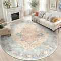 RELEANY Washable Area Rug, Round 6ft, Water Repellent, Pet Friendly, Vintage by RELEANY
