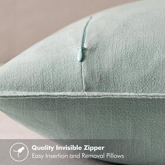 MIULEE Decorative Linen Euro Sham Pillow Covers 24x24 Aqua Green | Boho - Image 3