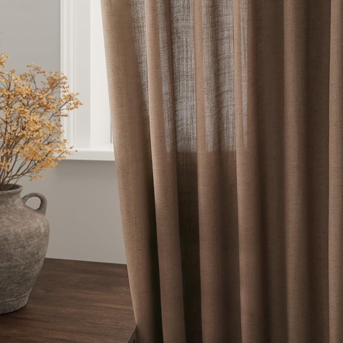 Caramel Brown Linen Curtains 120 Inch Extra Long - Image 3