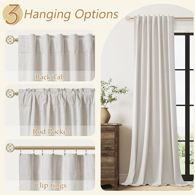 Light Beige Extra Long 100% Blackout Curtains 120 Inch Length 2 Panels Set - Image 6