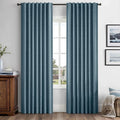 MIULEE 100% Blackout Linen Curtains 42 x 84 Inch Stone Blue 2 Panels | Thermal by MIULEE