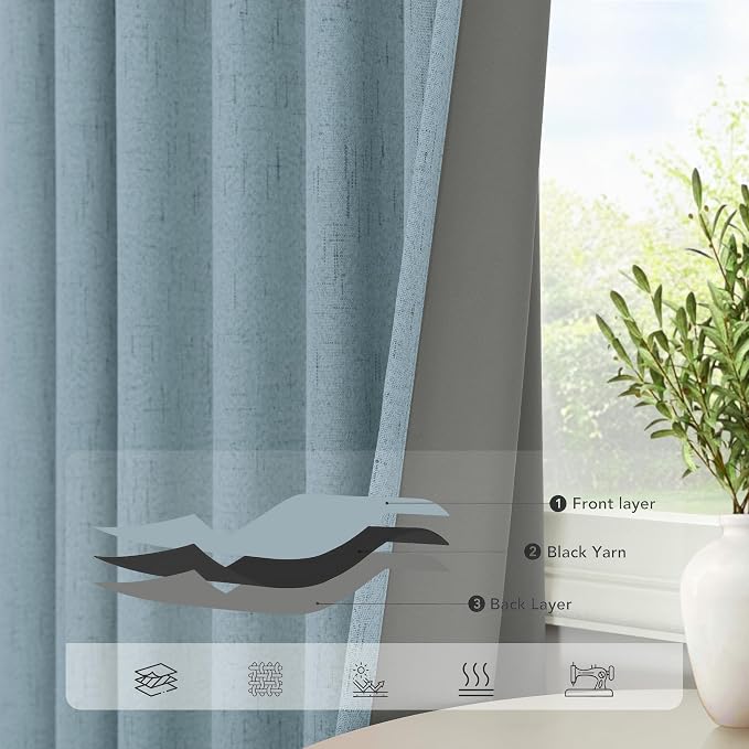 Light Blue Curtains for Bedroom 63 Inch Length 2 Panels Neutral Linen Textured - Image 7