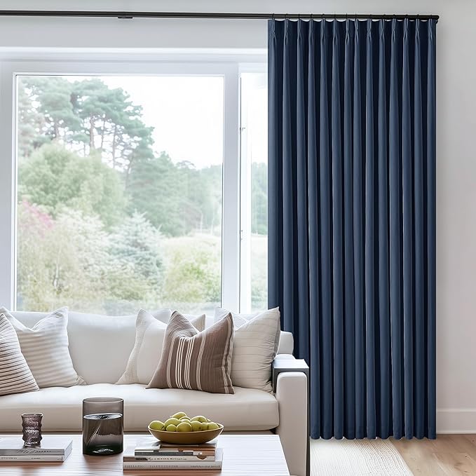 Navy Blue Blackout Linen Curtains 108 Inches Long - Image 8