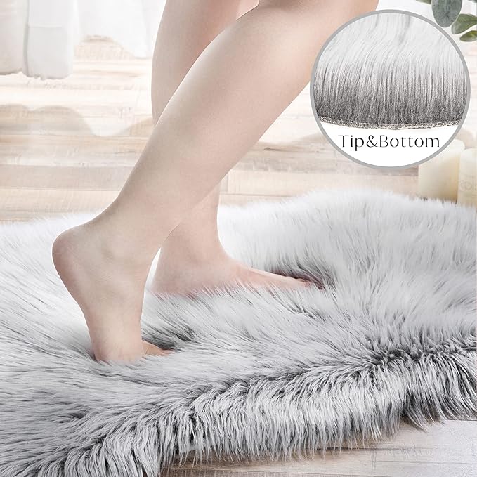 Ashler faux fur rug, Fluffy Shaggy Area Rug Ultra Soft 3 x 3 Feet Round Fur Rug - Image 3
